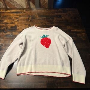 Strawberry Motif Women's Sweater - Cream and Red
